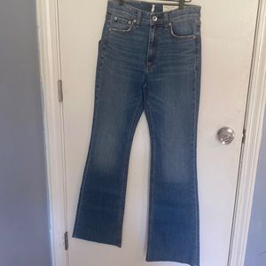 Rag and Bone high rise flare raw hem jeans